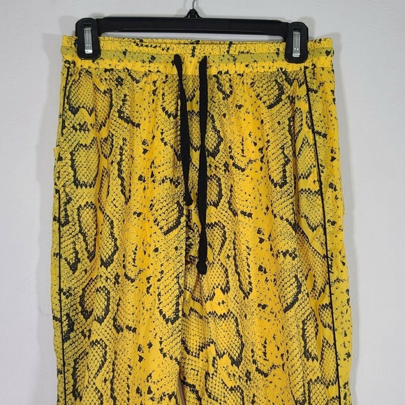 Pam & Gela Snake Print Track Pants Elastic Waist Ankle Zipper‎ Yellow Black P - Picture 5 of 12